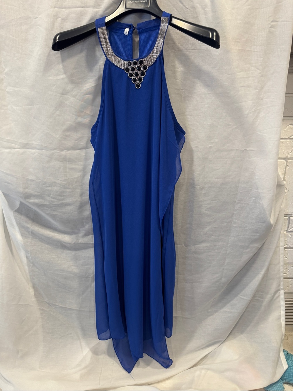 Embellished Halter Evening Dress in Royal Blue